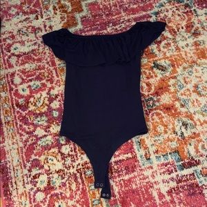 Navy Ruffled Off the shoulder bodysuit